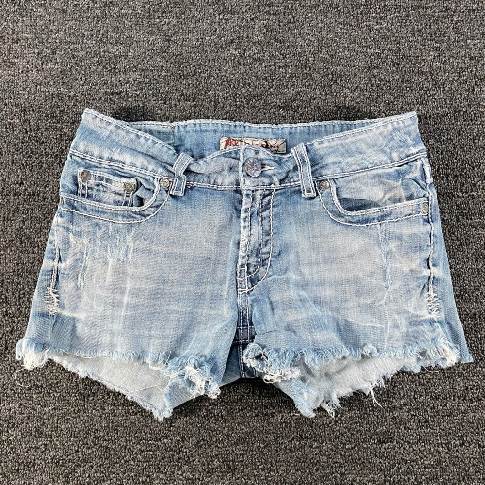 BKE Culture Denim Shorts Womens 26 Light Wash Good Distressed Raw Hem Y2K Boho